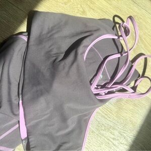 GREY PURPLE Strappy Sports Bra AND LEGGINGS